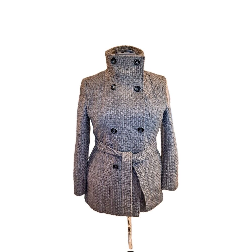 Calvin Klein Women's Wool Blend Double Breasted Pea Coat Size 12 Gray Lined Belt